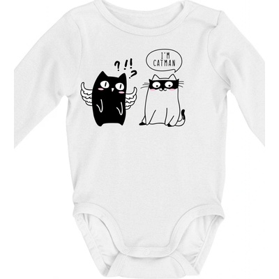 Catman Body dojčenské s dlhým rukávom dlhý rukáv biele