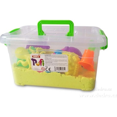 PUFI Kouzelný kinetický písek s pískovištěm & formičkami zeleno-žlutý 1,9 kg