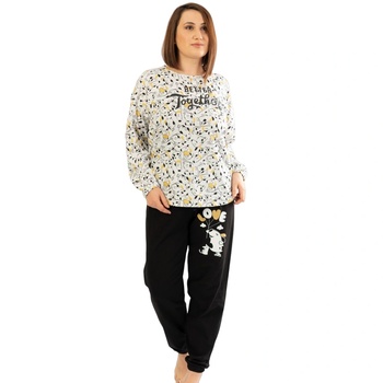 Макси пижама в бледосиво и черно с кученца