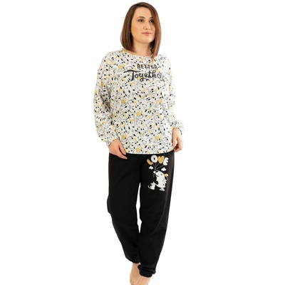 Макси пижама в бледосиво и черно с кученца