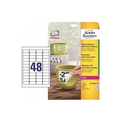 Etikety polyesterové 45,7x21,2mm Avery A4 biele odnímateľné 20 hárkov