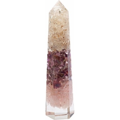 Nefertitis Orgonit obelisk ametyst a růženín s křišťálem NF9093 - cca 12 cm