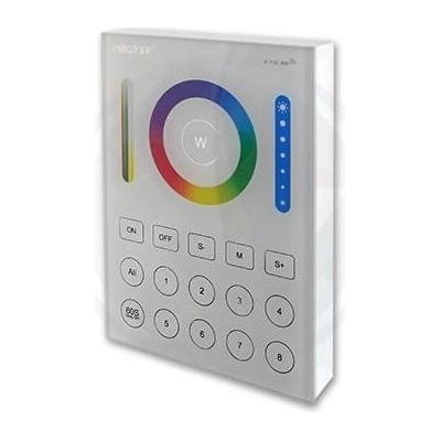 Mi-Light, 8 kanálový nástěnný ovladač RGB+CCT, B8, 2.4GHz RF, Skleněný, Mi-Light