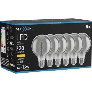 Mexen Vintis 6x LED крушка с нажежаема жичка спирала E27, G80, 4W, Топла - 2700K, 220 lm, (L165-E27-0427-70x06)