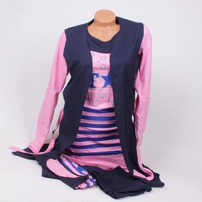 Комплект пижама от пет части в тъмносиньо и розово със звезди