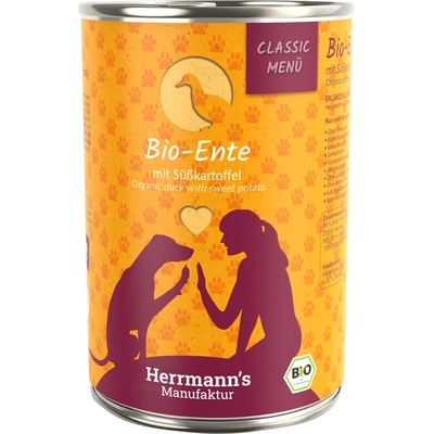 Herrmanns 12х400г Classic Bio-Menu Herrmann's, консервирана храна за кучета - био-патешко с био-сладки картофи