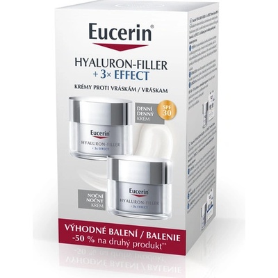 Eucerin Hyaluron-Filler Eucerin Hyaluron-Filler + 3x Effect nočný krém proti starnutiu pleti 50 ml + Eucerin Hyaluron-Filler + 3x Effect denný krém proti vráskam SPF 15 50 ml