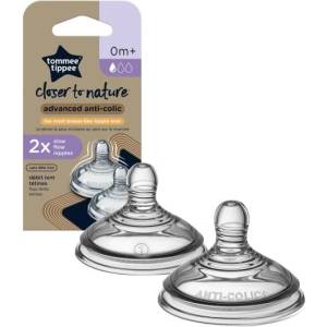 Tommee tippee АНТИ-КОЛИК, бавен поток, 0м+ резервен биберон, 2 бр (tti053077)