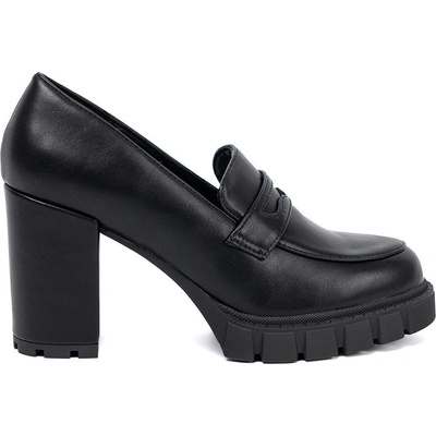 Praktické černé dámské mokasíny na širokém podpatku