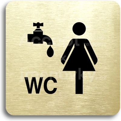 ACCEPT Piktogram umývárna, WC ženy - zlatá tabulka - černý tisk bez rámečku