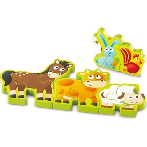Hape Дървен пъзел Hape - Числа и селскостопански животни, двустранен (H1628) - ozone