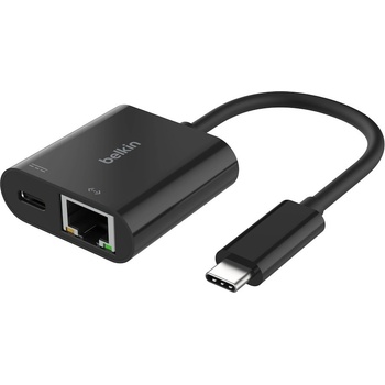 Belkin USB-C to Gigabit Ethernet and Charge Adapter 100W - адаптер за свързване от USB-C към Gigabit Ethernet и USB-C порт (черен)