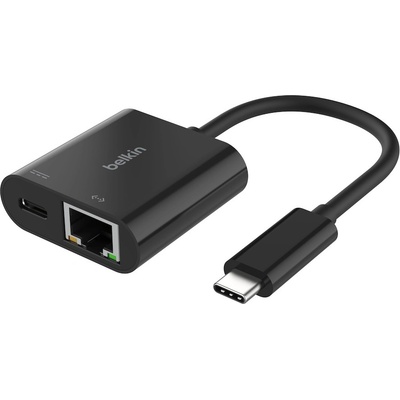 Belkin USB-C to Gigabit Ethernet and Charge Adapter 100W - адаптер за свързване от USB-C към Gigabit Ethernet и USB-C порт (черен)