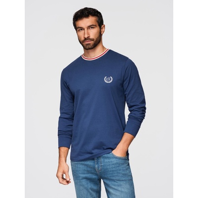 Ombre Clothing Мъжка памучна тениска с дълъг ръкав, U-образно райе деколте и бродерия Ombre Clothing Ombre Clothing | Sin | МЪЖЕ | S