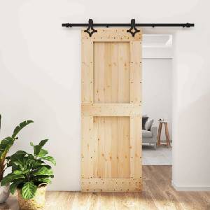 vidaXL Преплъзваща се врата Естествено и черно 80 x 210 cm (3445051)