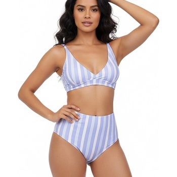 Дамски бански с раиран десен в лилаво и бяло