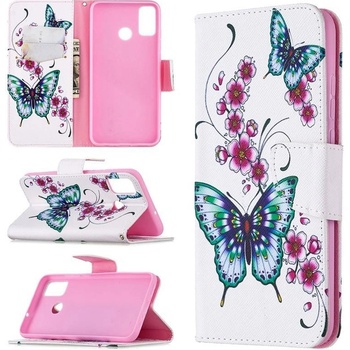 Pouzdro Patty PU kožené peněženkové Honor 9X Lite - motýl a květ
