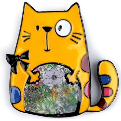Kovová brož pes, kočka žlutá 1 ks