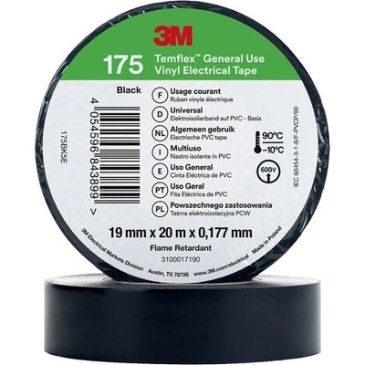 3M Temflex 175 Изолирбанд, 20м/19мм, 180 микрона - Черен (7401001)