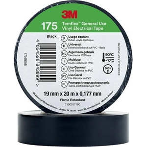 3M Temflex 175 Изолирбанд, 20м/19мм, 180 микрона - Черен (7401001)