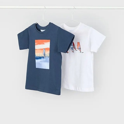 MAYORAL Сет 2 тениски къс ръкав "windsurf" в бяло и тъмно синьо за мини момче Майорал