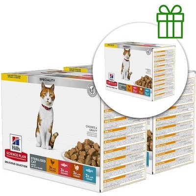 Hill's Science Plan Feline Young Adult Sterilised Chicken & Fish & Trout & Turkey 12 x 85 g, 2+1