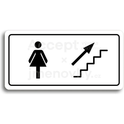 ACCEPT Piktogram WC ŽENY VPRAVO NAHORU - bílá tabulka - černý tisk