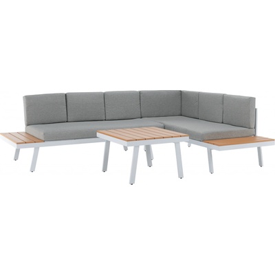 Kondela PELOR Záhradný set, biela oceľ/dub/svetlosivá