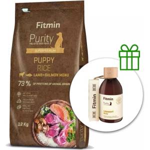 Fitmin Purity Puppy Rice Агнешка и Сьомга 12 кг + Fitmin Purity Масло от сьомга БЕЗПЛАТНО