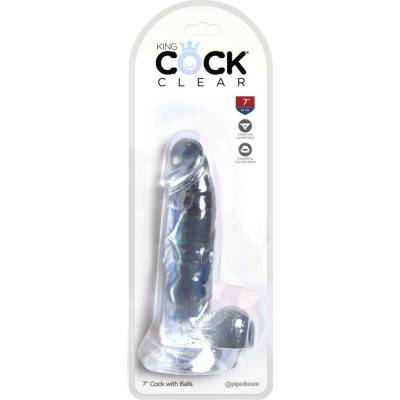 King Cock 7 palcové dildó s semenníkmi priehľadné