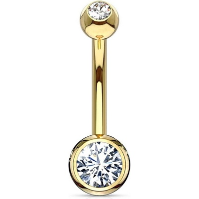 Atreya 14kt zlatý piercing do pupíku s kuličkami se zirkony Au 585/1000 žluté zlato velikost koncovky 4x6 mm délka průměr 8 mm
