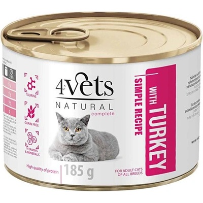 4Vets NATURAL 4Vets Котка Натурална Простата Рецепта с Пуйка 185 г