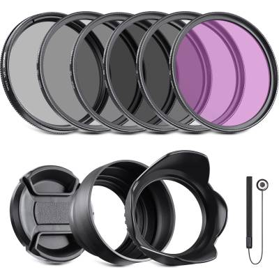 NEEWER 67mm ND Filter Kit and Lens Accessories, ND2 ND4 ND8 UV FLD CPL (Circular Polarizing) Filter Set with Lens Cap/Tulip Lens Hood - 10088186