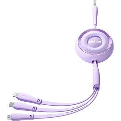 Joyroom S-A40 navíjecí USB, 3v1 Apple Lightning, Micro USB, USB-C, 3,5A, 1m, fialový
