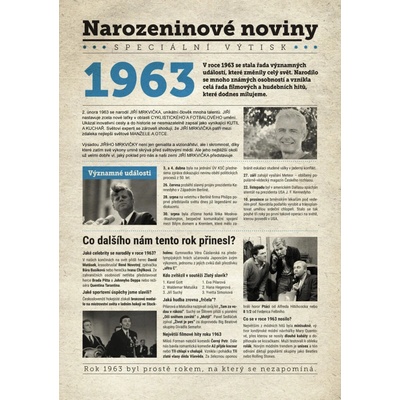 Narozeninové noviny 1963 s vlastním textem a fotografií S textem