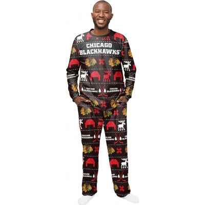 Foco Chicago Blackhawks Ugly Holiday pánské pyžamo dlouhé