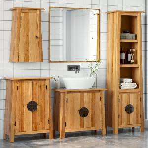 vidaXL Комплект мебели за баня, 4 части, масивна борова дървесина (3223454)