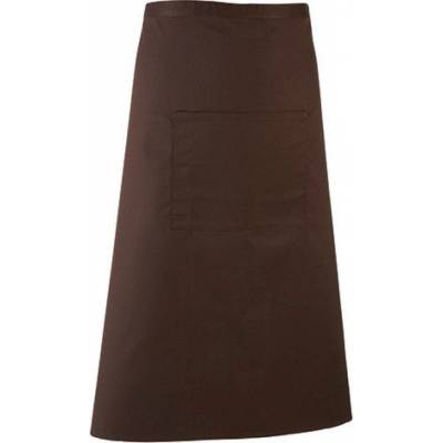 Premier Workwear Keprová dlouhá barmanská zástěra s velkou kapsou hnědá 90 x 80 cm PW158