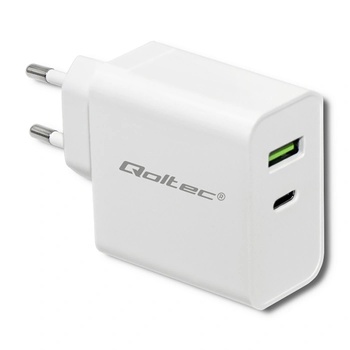 Qoltec Мрежово зарядно Qoltec, USB Type C, USB, Бял, 45W, 5-20V, 2.4-3A (51718)