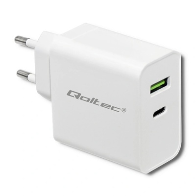 Qoltec Мрежово зарядно Qoltec, USB Type C, USB, Бял, 45W, 5-20V, 2.4-3A (51718)