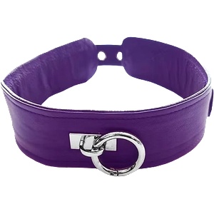 Rouge Leather Plain Collar with Removeable O-Ring Purple
