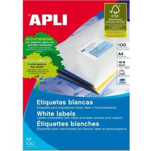  Етикети Apli 105x40 mm А4, 100 л. 14 ет. бели (1110040-10-1275)
