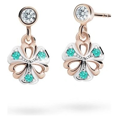 Danfil dětské náušnice kytičky C2230 z růžového zlata s kamínky Mint Green zapínání balónek