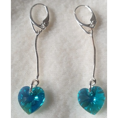 For You náušnice na retiazke Swarovski elements srdce modré Blue Zircon AB Nau-srd-507