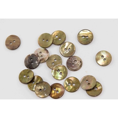Perleťový gombík farbený - odtiene khaki - priemer 1,2 cm