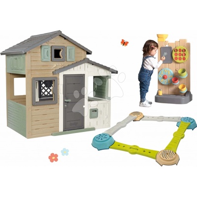 Smoby Set domček Priateľov a dobrodružný chodník Friends Evo Playhouse Green rozšíriteľný s hracou stenou Activity Wall
