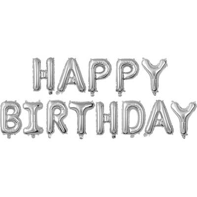 Fóliový balónek nápis Happy Birthday stříbrný