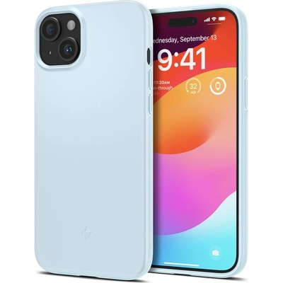 Spigen Thin Fit Case - качествен тънък матиран кейс за iPhone 15 (светлосин)