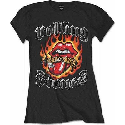 Rolling Stones tričko Flaming Tattoo Tongue Čierna