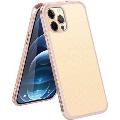 SULADA Apple iPhone 12 / 12 Pro - guma / kov - karbónová textúra - priehľadný - Rose Gold